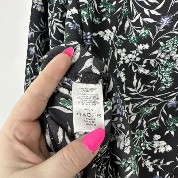 Loft Womens XS Dark Floral V-neck Long Sleeve Career Workwear Blouse Semi Sheer - Picture 4 of 5